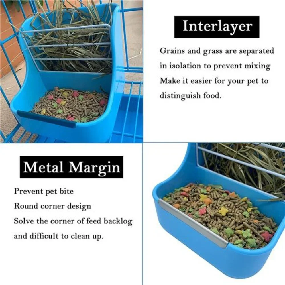 2 in 1 Hanging Automatic Rabbit Feeder Dispenser for Small Animals (Blue)